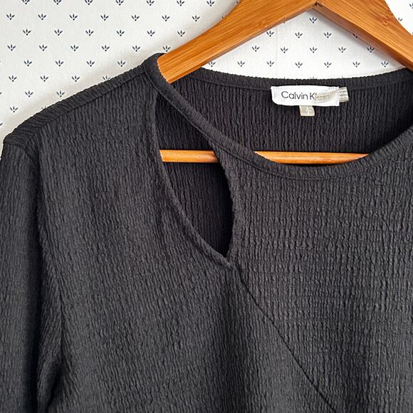 Calvin Klein Womens Cut Out Blouse S Black NWT Shirt Top Minimalist Career Work - Picture 11 of 11